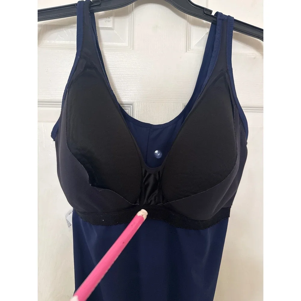 Lands End Slendertex One Piece Swimsuit Navy Blue Surplice Wrap 20W DDD‎ 516709